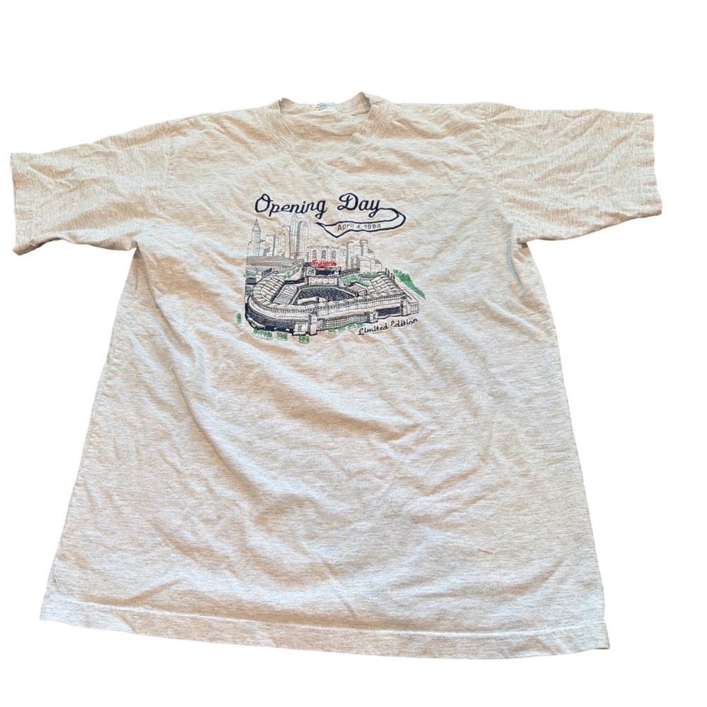 Vintage 1994 MLB Cleveland Indians Jacobs Field Opening Day T-Shirt Mens L Grey